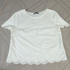 SHEIN White Lace Scalloped Chiffon Shirt